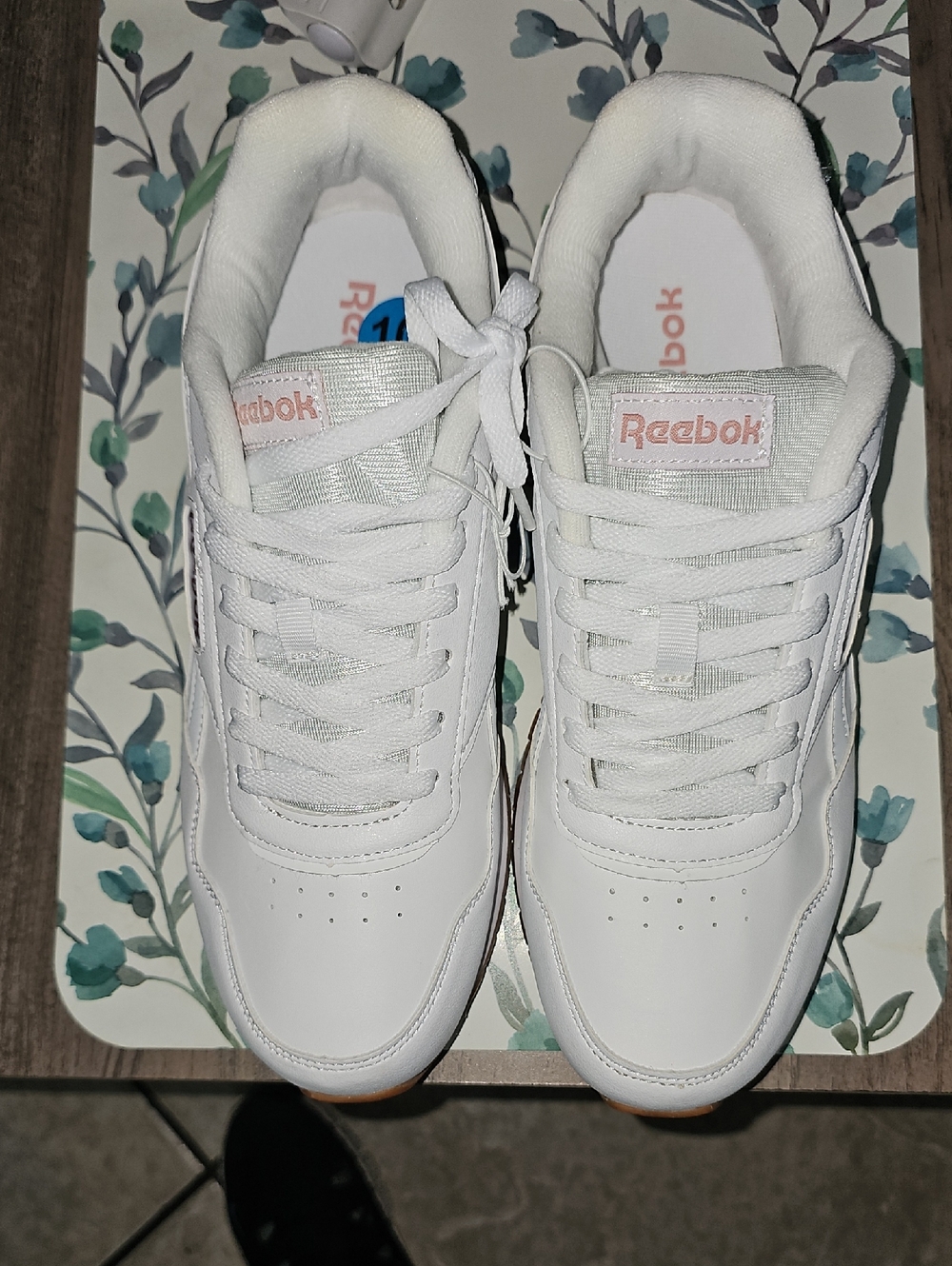 Reebok White Sneakers with Pale Pink Logo Detail